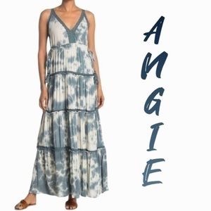 Angie blue teal tie dye maxi tassel dress so M NWT